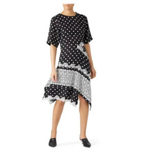 Koche Shift Dress Womens Size 40 XS Black White‎ Polka Dot Lace Asymmetric Hem
